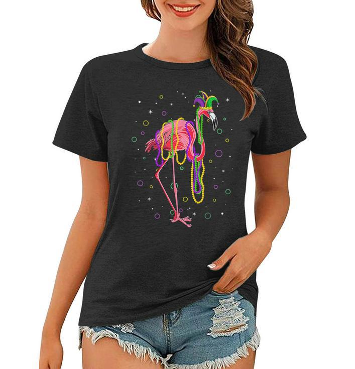 Jester Flamingo & Beads Mardi Gras Fat Tuesday Parade Girls  Women T-shirt