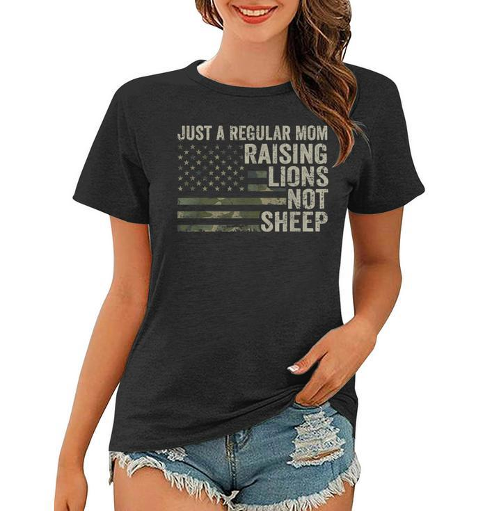 Just A Regular Mom Raising Lions Soldier Camo Usa Flag  Women T-shirt