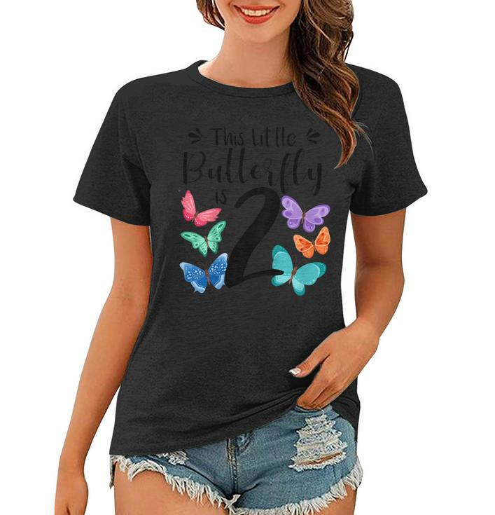 Kids 2 Year Old Butterfly Birthday T Shirt Girls 2Nd Party Gift Women T-shirt