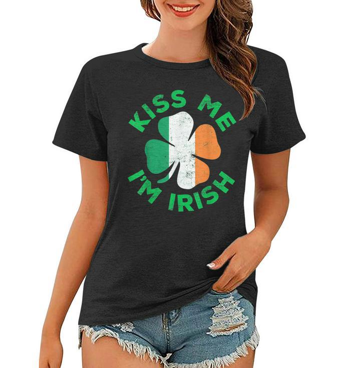Kiss Me Im Irish Funny Saint Patrick Day Shamrock Gift  Women T-shirt