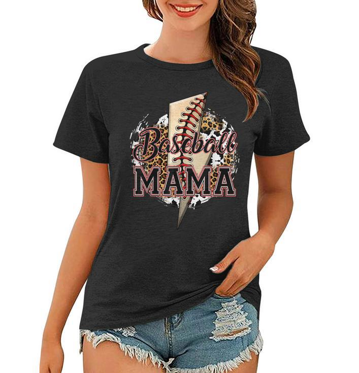 Leopard Baseball Mama Lightning Bolt Sport Mom Mothers Day  Women T-shirt