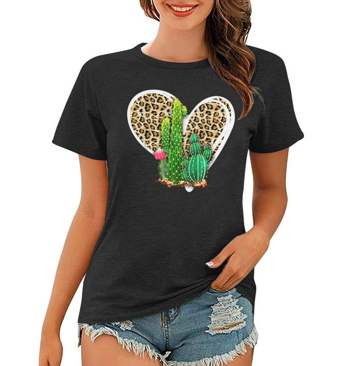 Leopard Heart Cactus Valentines Day Gifts For Women  Women T-shirt