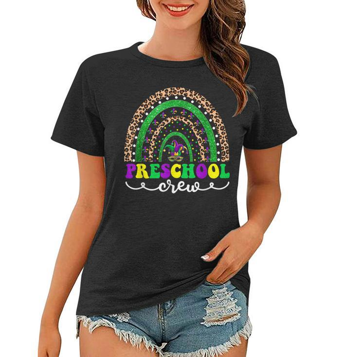 Leopard Rainbow Preschool Crew Teacher Funny Mardi Gras  Women T-shirt