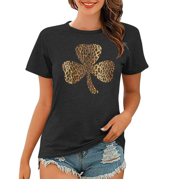 Leopard Shamrock Clover Cheetah Print St Patricks Day  Women T-shirt
