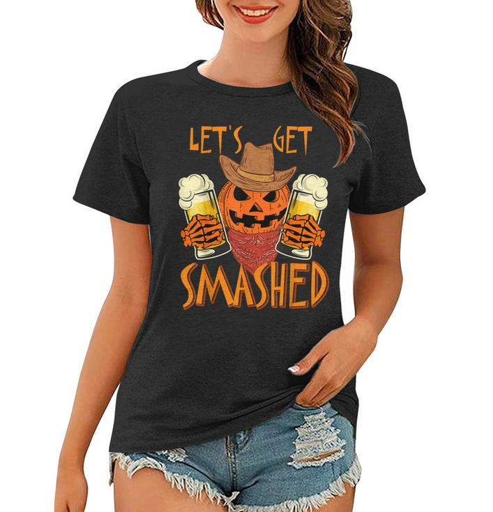 Lets Get Smashed Pumpkin Drink Halloween Beer Oktoberfest  Women T-shirt