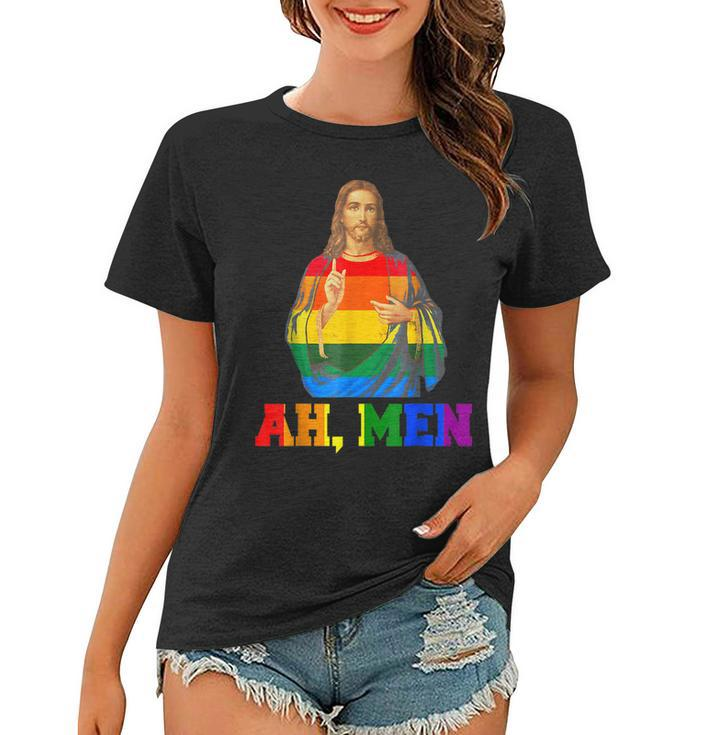 Lgbt Christian Ah Men Gay Pride Rainbow Flag Jesus Lover  Women T-shirt