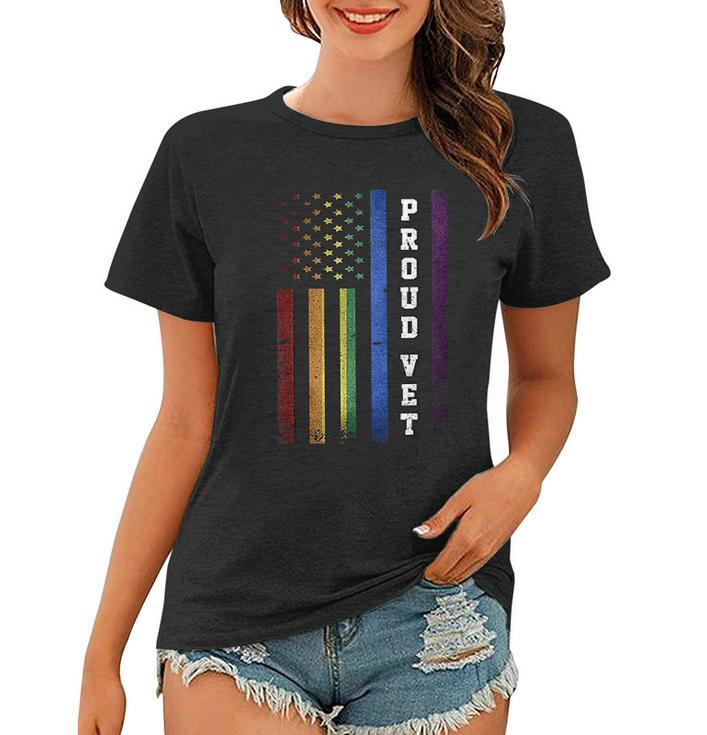 Lgbt Military Soldier Pride Proud Veteran Rainbow Usa Flag Women T-shirt