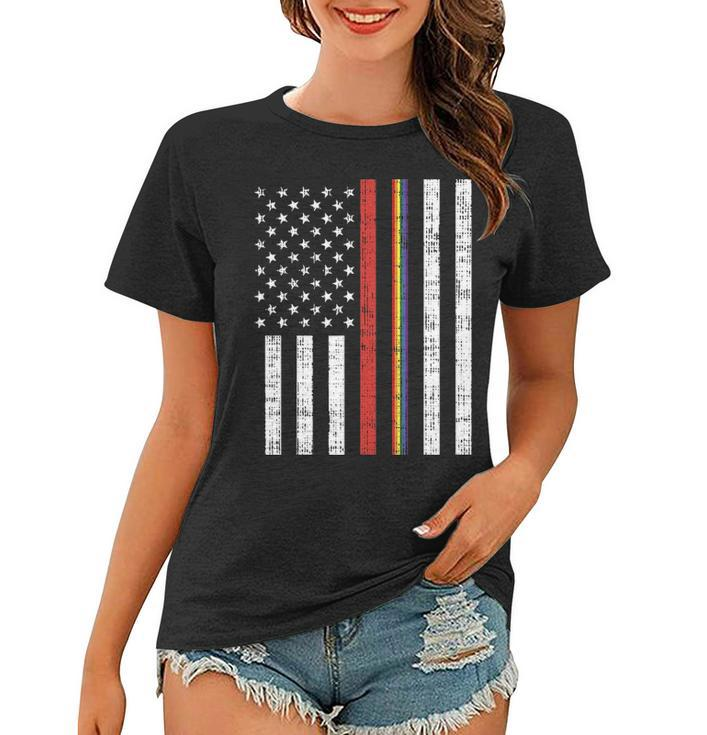 Lgbt Thin Red Line Rainbow America Flag Gay Firefighter Gift Women T-shirt