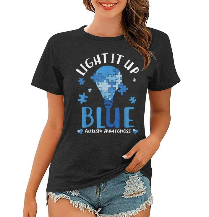 Light Up Blue Autism Awareness Month Puzzle Kids Mom Dad  Women T-shirt