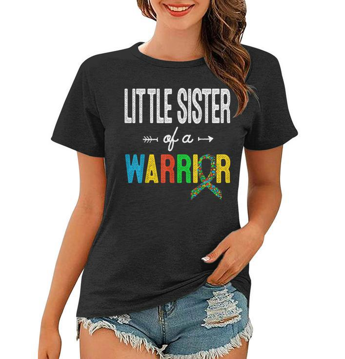 Little Sister Of A Warrior Autism Awareness Support Women T-shirt