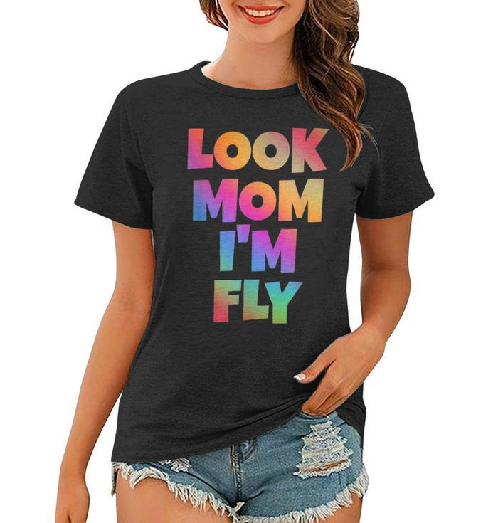 Look Mom Im Fly Hip Hop Style Rainbow Letters Aesthetic Women T-shirt