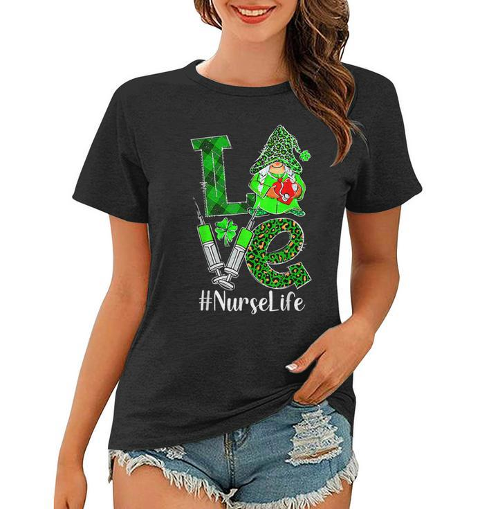 Love Gnome Nurse Life Er Rn St Patricks Day Leopard Shamrock  V2 Women T-shirt