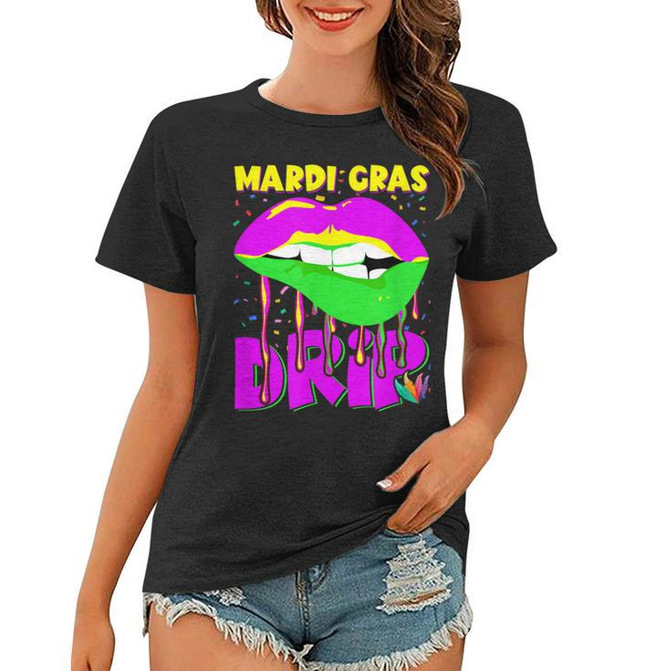 Mardi Gras Drip Lips Outfit Costume Women  Women T-shirt