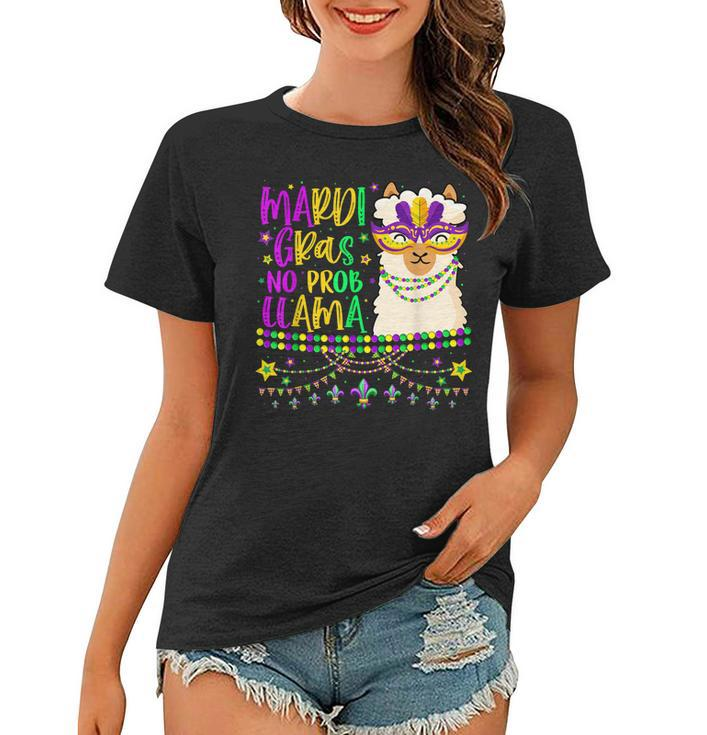 Mardi Gras No Prob Llama Alpaca Funny Carnival Party Girls  Women T-shirt