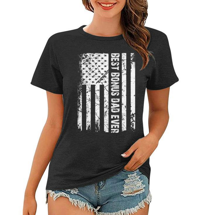 Mens Best Bonus Dad Ever American Flag Tshirt Father Day Gift Women T-shirt