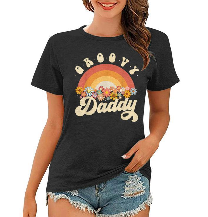Mens Mens Groovy Daddy Retro Rainbow Colorful Flowers Design  Women T-shirt
