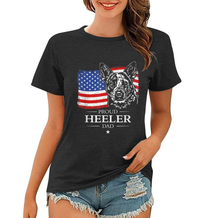 Mens Proud Cattle Dog Heeler Dad American Flag Patriotic Dog V2 Women T-shirt