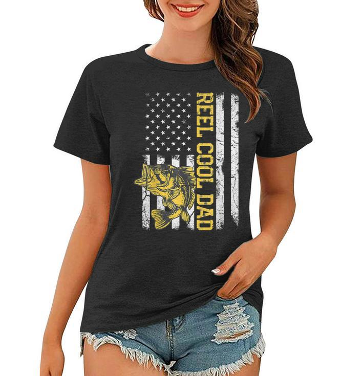 Mens Reel Cool Dad Fishing Fathers Day Gift Shirt American Flag Women T-shirt