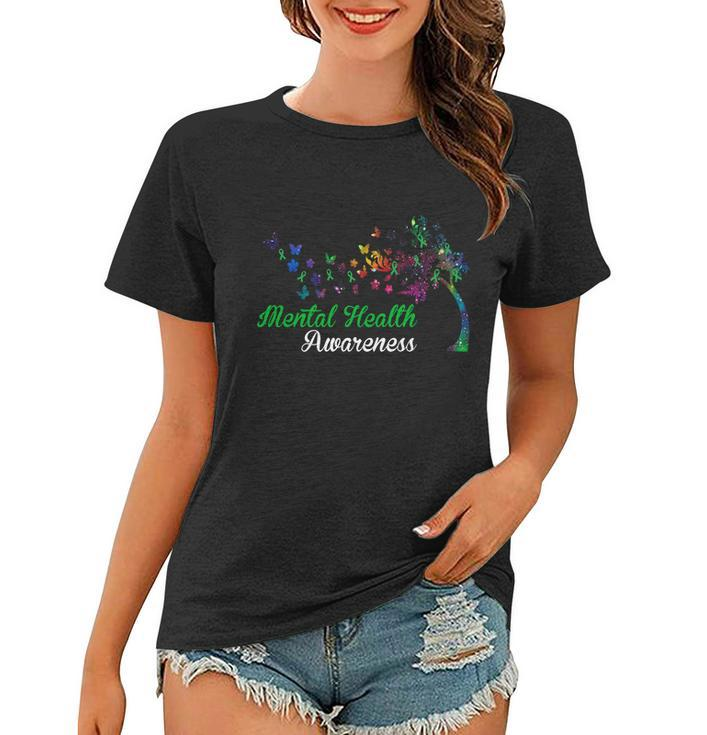 Mental Health Awareness Butterfly Tree Women T-shirt