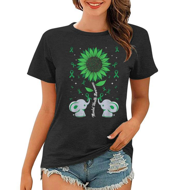 Mental Health Awareness Sunflower Elephant Green Ribbon  Women T-shirt