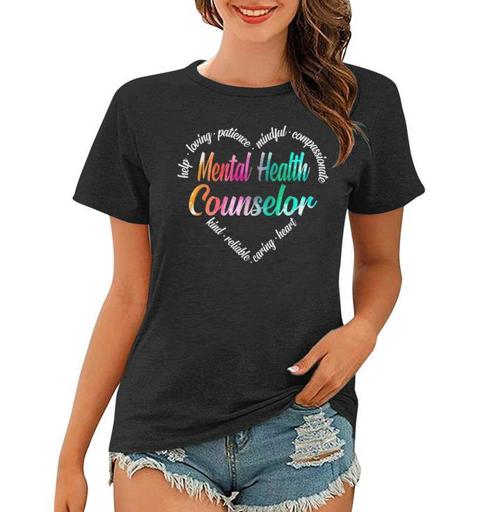 Mental Health Counselor Heart Word Cloud Watercolor Rainbow  Women T-shirt