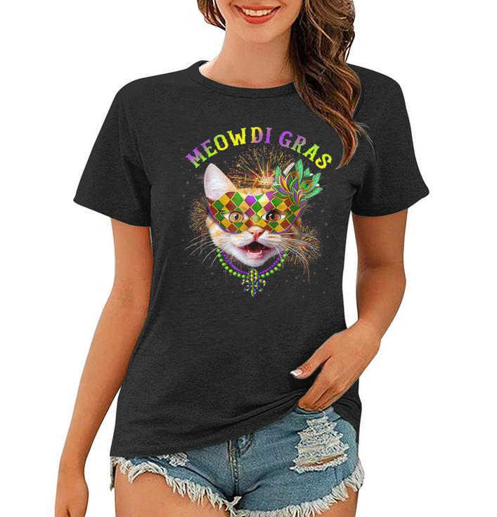 Meowdi Gras Kitten Cat Mask Beads Mardi Gras Carnival  Women T-shirt
