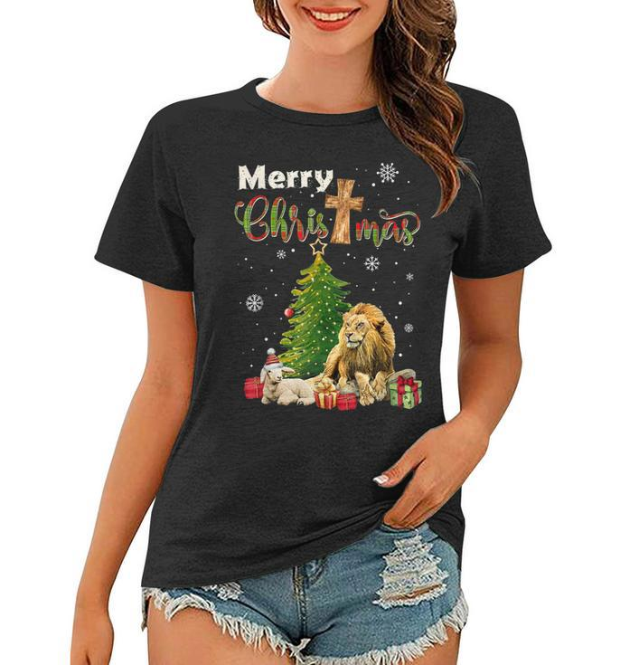 Merry Christmas Christian Lion Christmas Tree Xmas  Women T-shirt