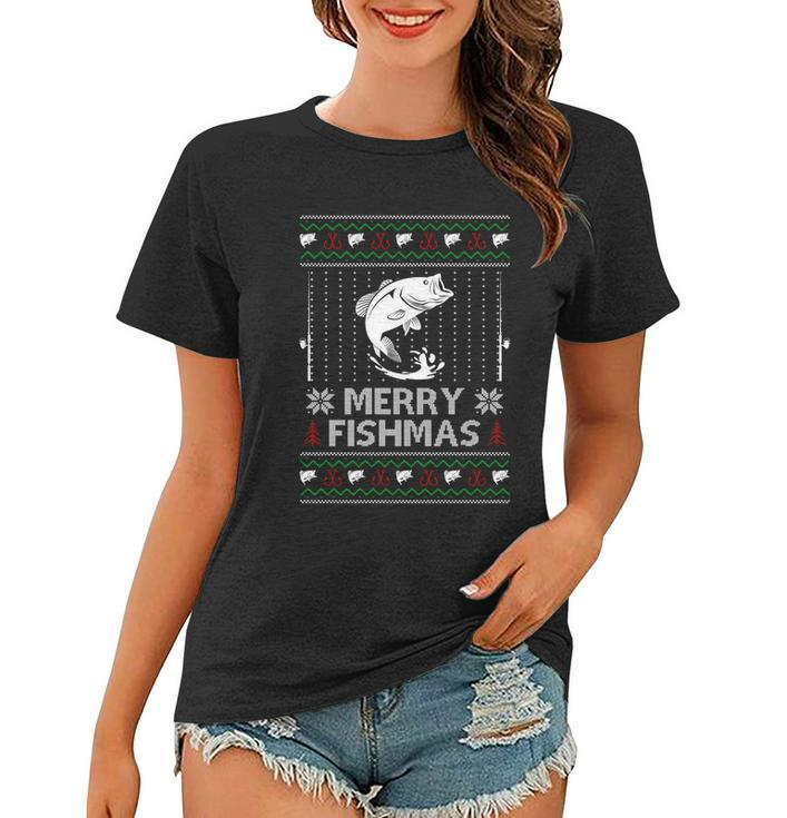 Merry Fishmas Funny Xmas Gift For Dad Fishing Ugly Christmas Cute Gift Women T-shirt
