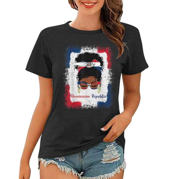 Messy Bun Dominican Republic Flag Womens Woman Girl  Women T-shirt