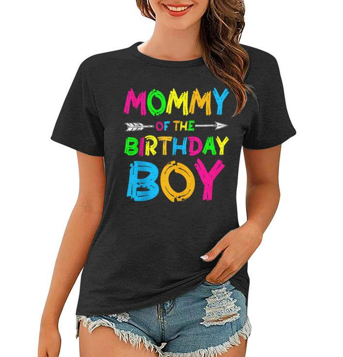 Mommy Of The Birthday Boy Paint Splatter Glow Party Themed  Women T-shirt