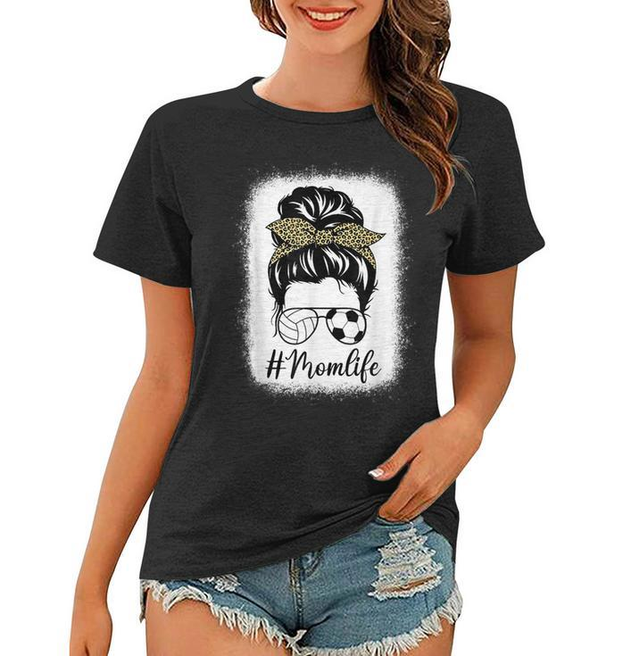 Mothers Day Volleyball And Soccer Mom Life Messy Bun Leopard  Women T-shirt