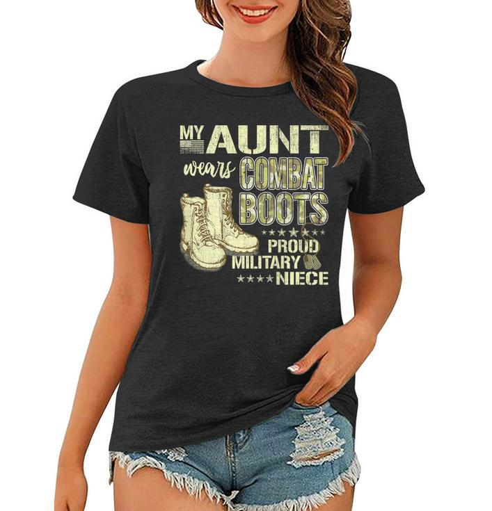 My Aunt Wears Combat Boots Dog Tag Proud Military Niece Gift  Women T-shirt