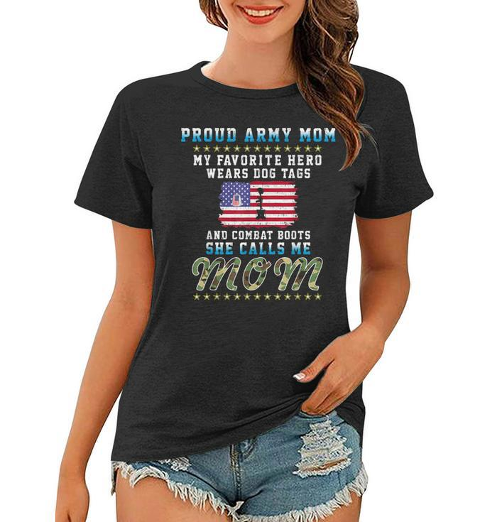 My Favorite Hero Wears Dog Tags &Combat Bootsproud Army Mom  Women T-shirt