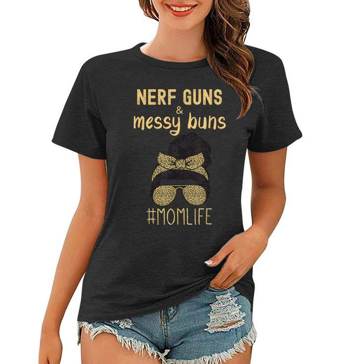 Nerf Guns And Messy Buns Funny Momlife  Leopard Print  Women T-shirt