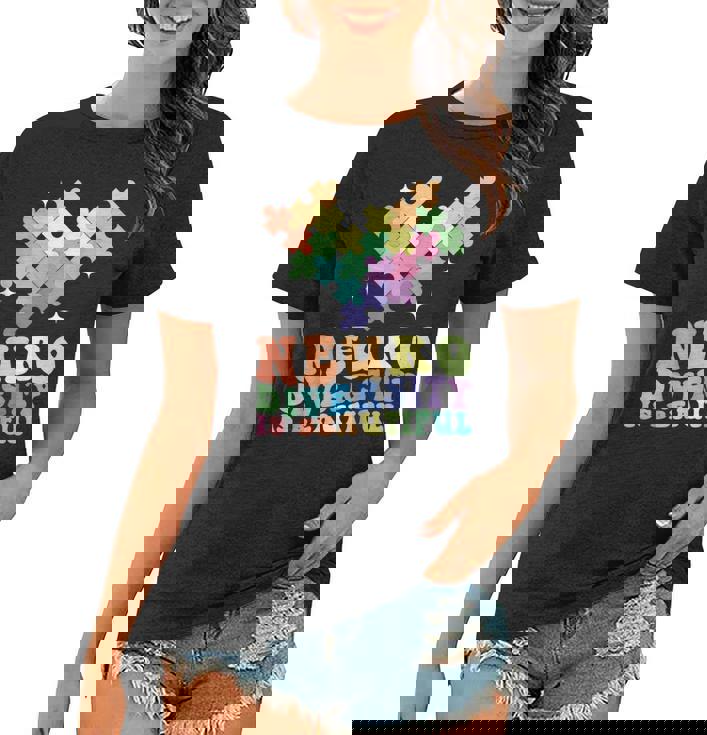 Neurodiversity Is Beautiful Puzzle Pieces Rainbow Autism  Women T-shirt