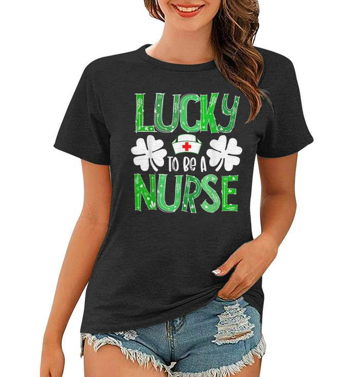 Nurse St Patricks Day Lucky To Be A Nurse Shamrocks Plaid  Women T-shirt