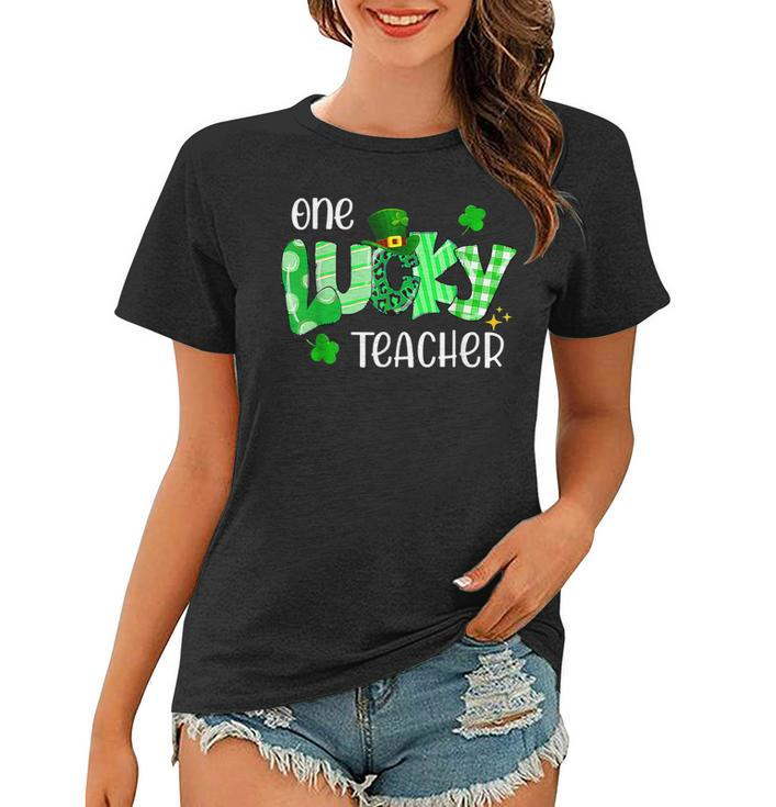 One Lucky Teacher Shamrock Clover Leopard St Patricks Day  Women T-shirt