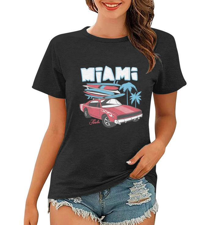 Print And Retro Car With Surfboard Women T-shirt