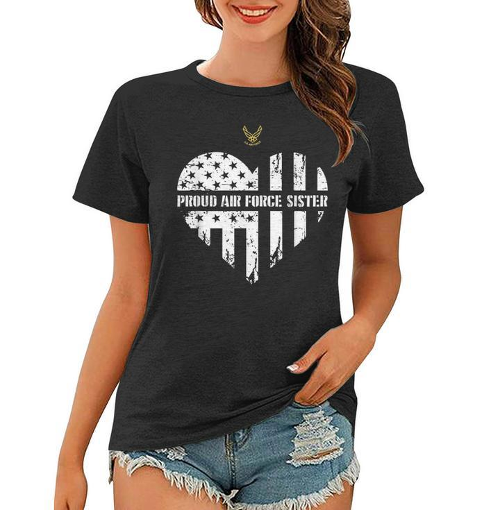 Proud Air Force Sister Pride Military Family Heart Gift  Women T-shirt