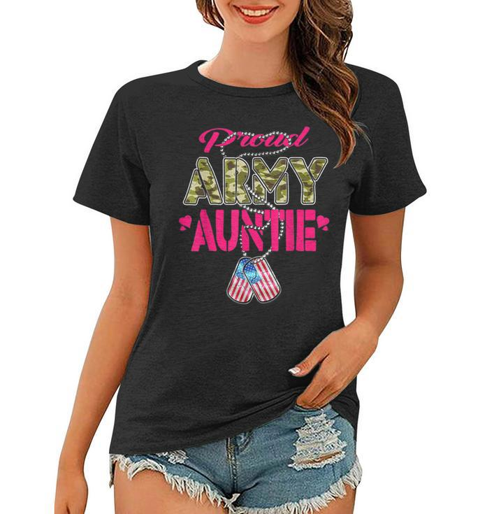 Proud Army Auntie Camo Us Flag Dog Tags Pride Military Aunt  Women T-shirt