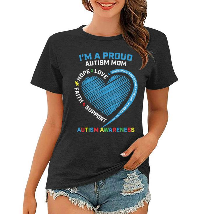 Puzzle Piece Heart Awareness Daughter Son Proud Autism Mom  Women T-shirt
