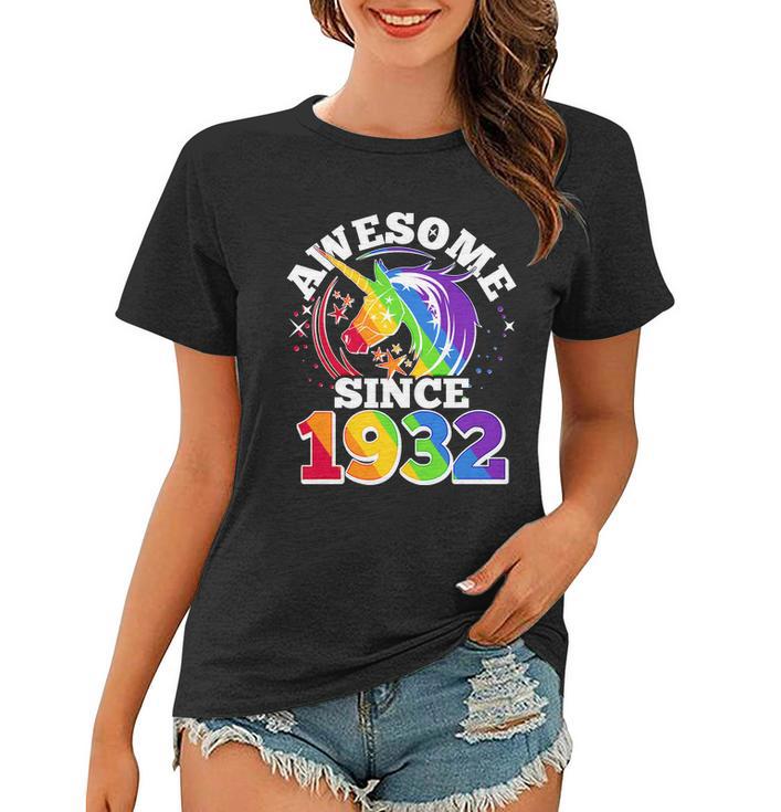 Rainbow Unicorn Awesome Since 1932 90Th Birthday Women T-shirt