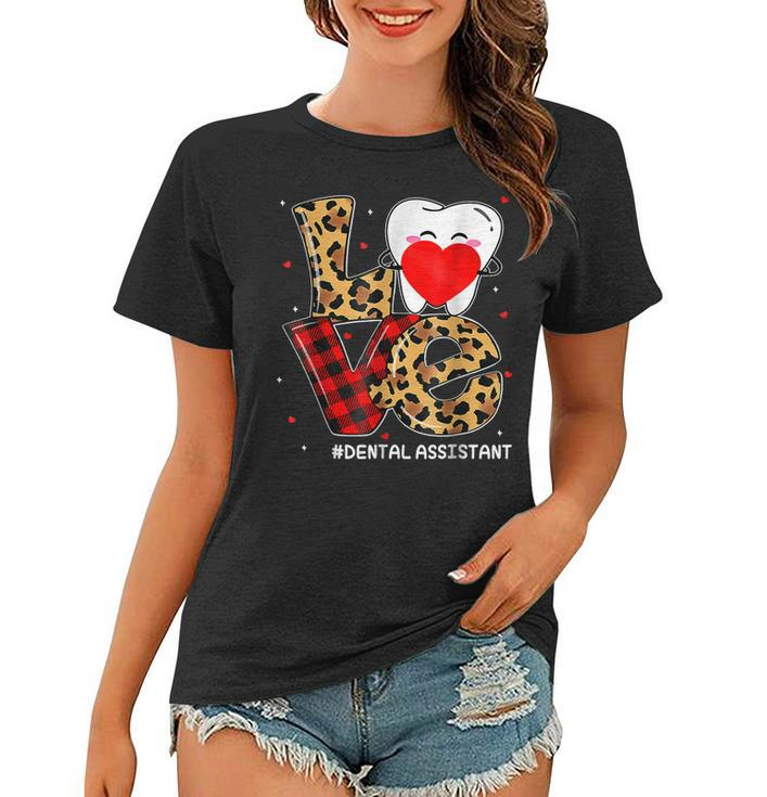 Red Plaid Leopard Cute Tooth Love Dental Valentine Christmas  Women T-shirt
