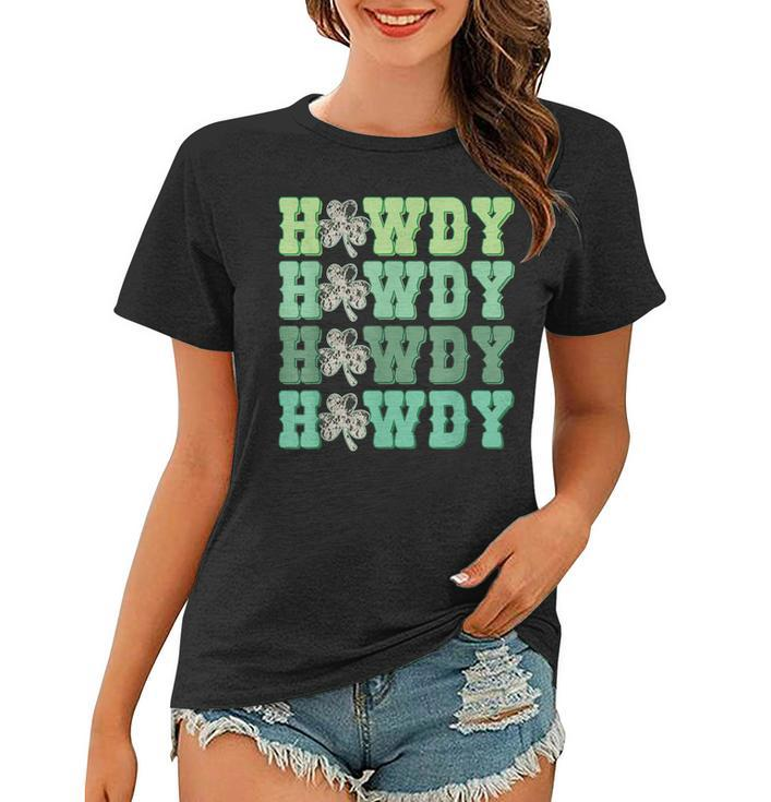Retro Cowhide Western Howdy St Patricks Day Irish Shamrock  Women T-shirt