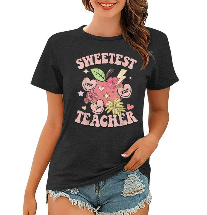 Retro Cute Apple Sweetest Teacher Funny Valentines Day  V2 Women T-shirt