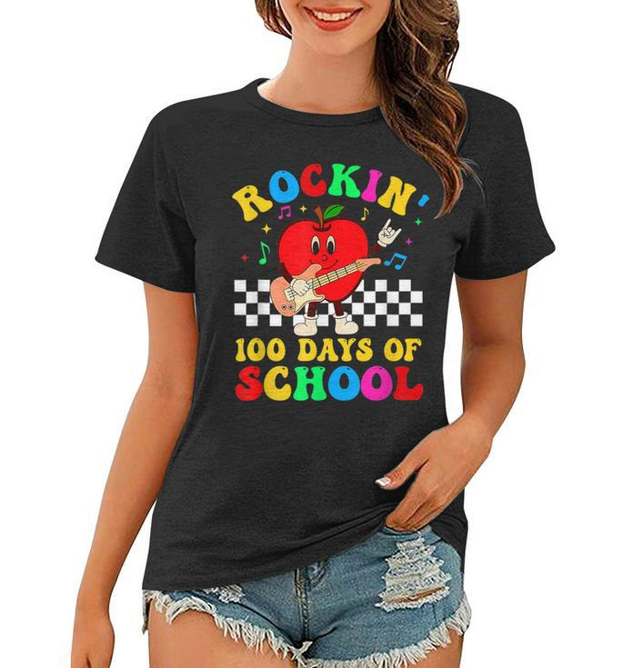 Retro Rockin 100 Days Of School  Guitar Music Teacher  Women T-shirt