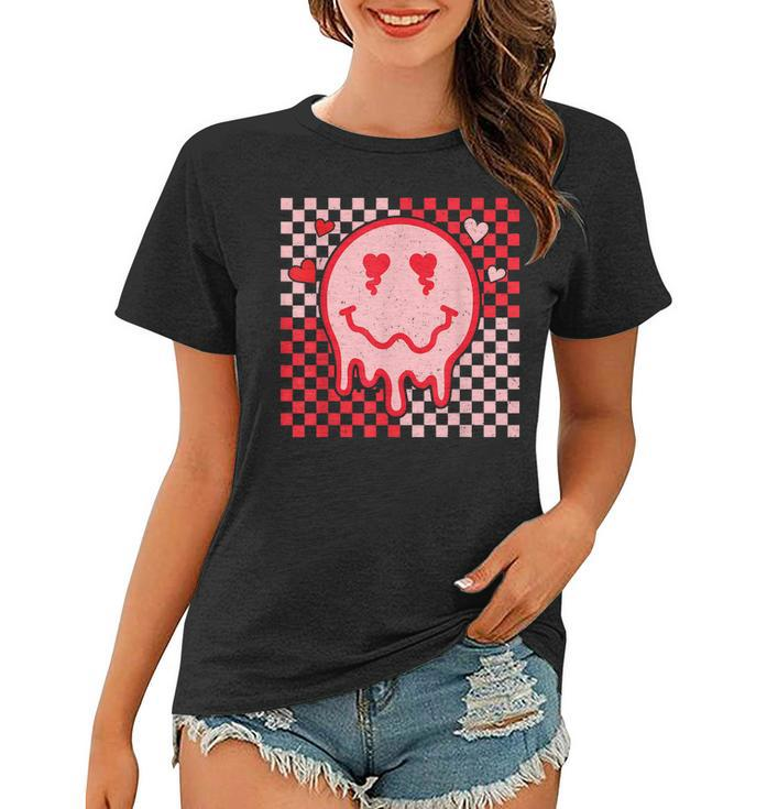 Retro Smile Face Checkered Valentine Heart Valentines Day  Women T-shirt