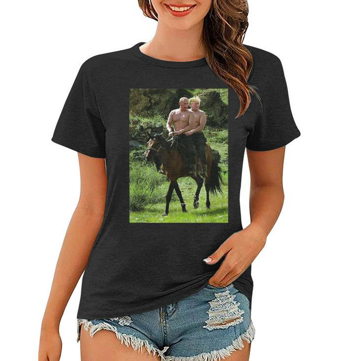 Russian Putin Riding A Horse With Donald Trump Meme  Women T-shirt