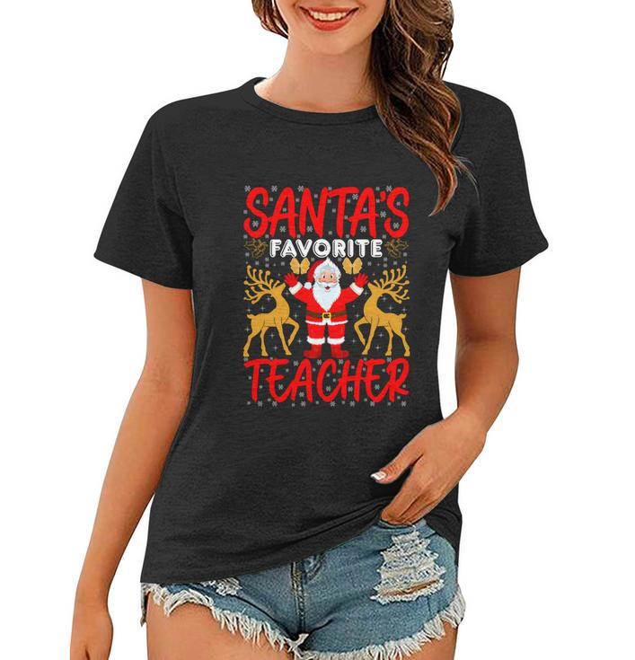  Santas Favorite Teacher Funny Xmas Deer Santa Claus Teacher Women T-shirt
