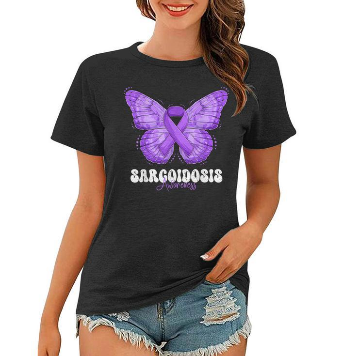 Sarcoidosis Awareness Month Purple Ribbon Butterfly  Women T-shirt